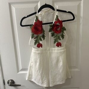 Fashion Nova White Dress with Red and Green Embroidery
